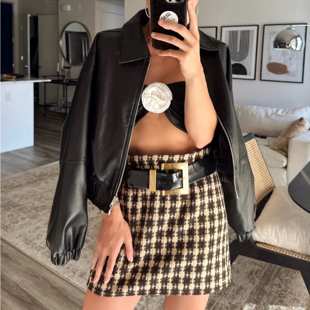 12th Tribe Normandie Brown Plaid Mini Skirt